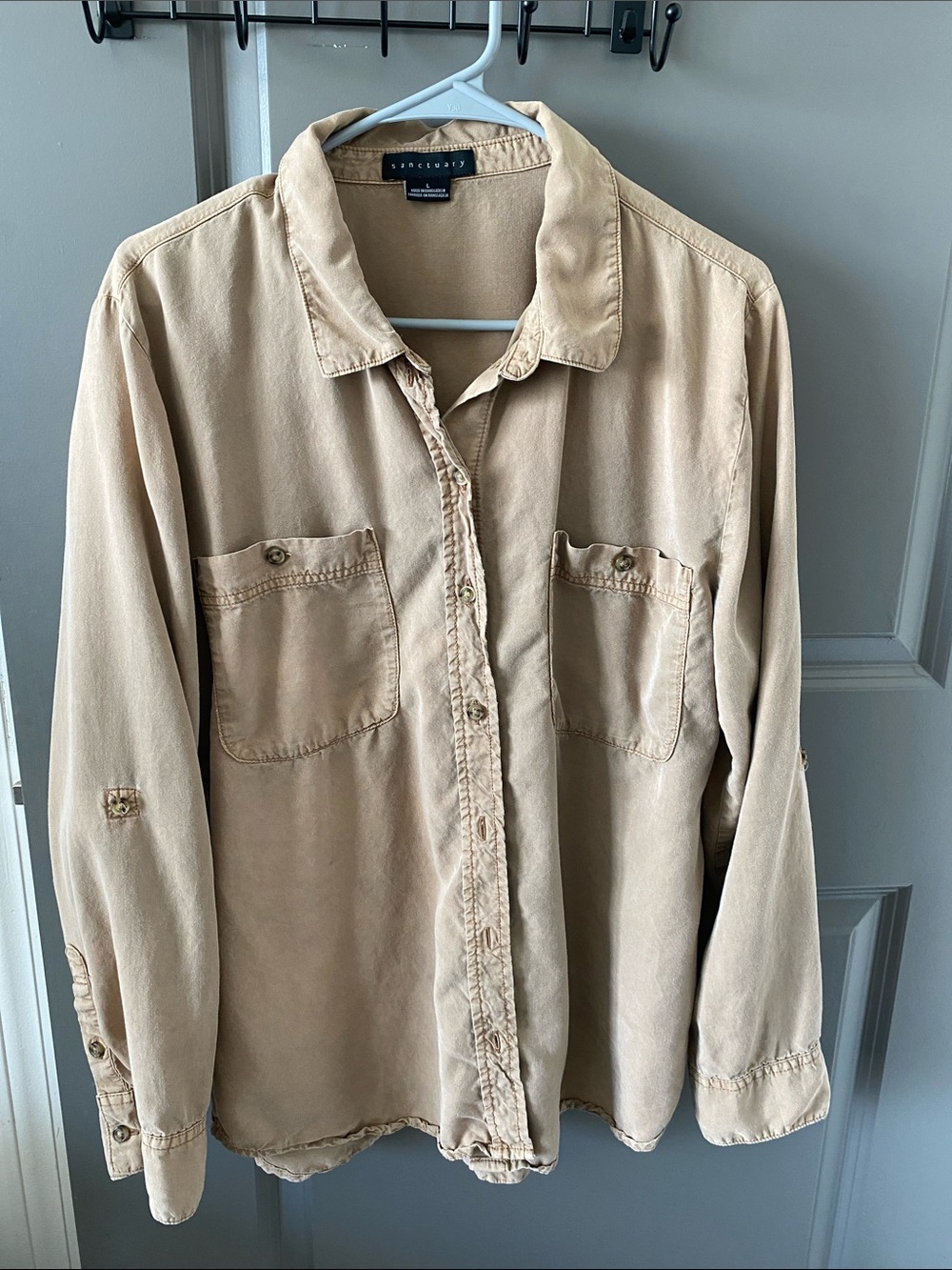 Sanctuary Washed Khaki Button-Front Shirt